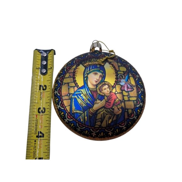 Glass Ornament Featuring Vibrant Madonna & Child Design With Intricate Stained G - Picture 4 of 10